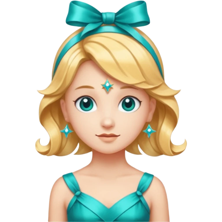 Stella sparkle sprite guardian of sparkle theater star shaped head and a turquoise dress and ribbon emoji