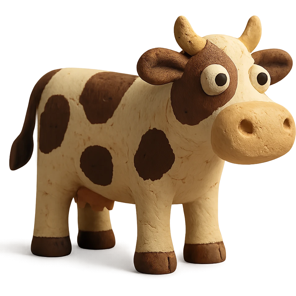 claymation style cow in standing pose with detailed clay texture emoji