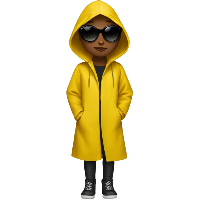 girl in yellow raincoat meme with black sunglasses emoji