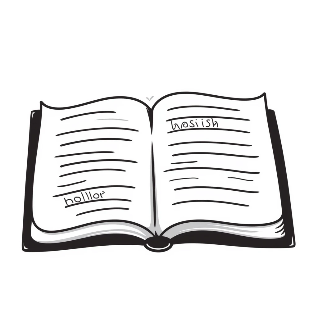 hand-drawn open book with visible text emoji