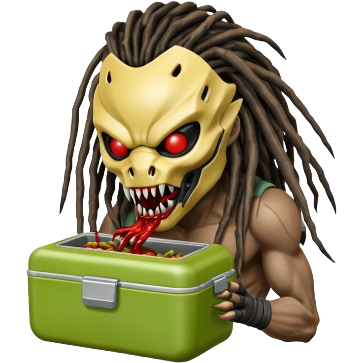 The predator with mask eating from a lunchbox emoji