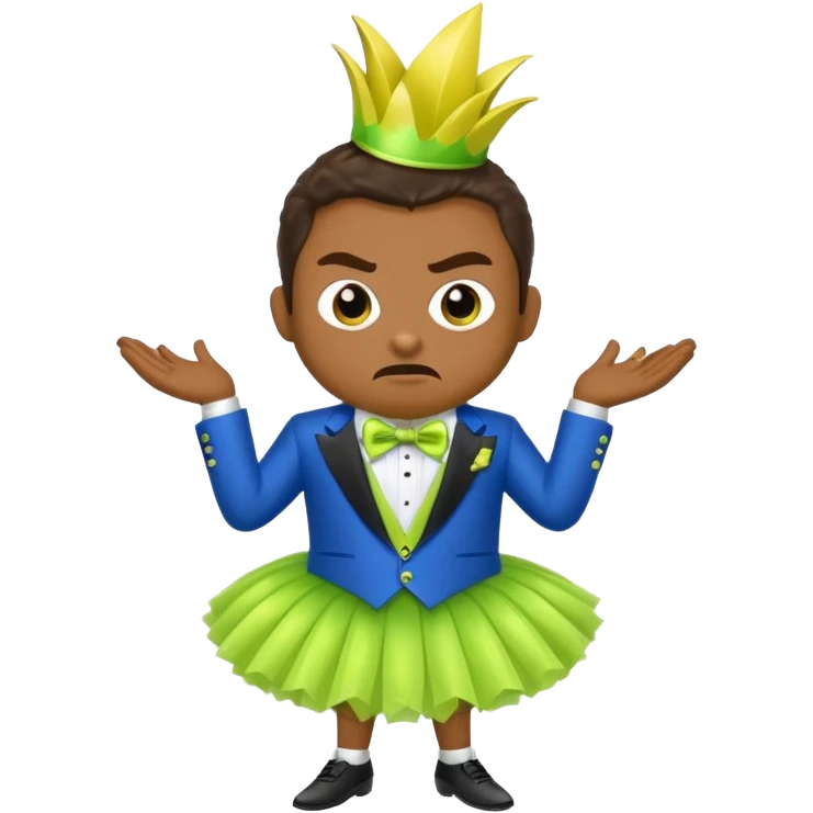Angry blue banana wearing a sparkly lime green tuxedo and tutu emoji