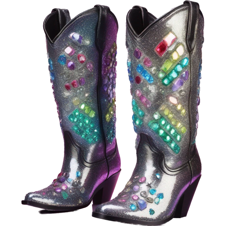 Iridescent Diamond gemstones bedazzled glitter cowboy boots Betsy Johnson emoji