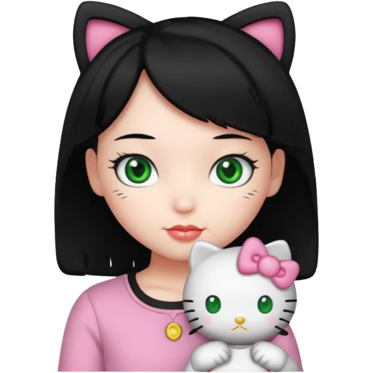 hello kitty girl either black hair and green eyes emoji