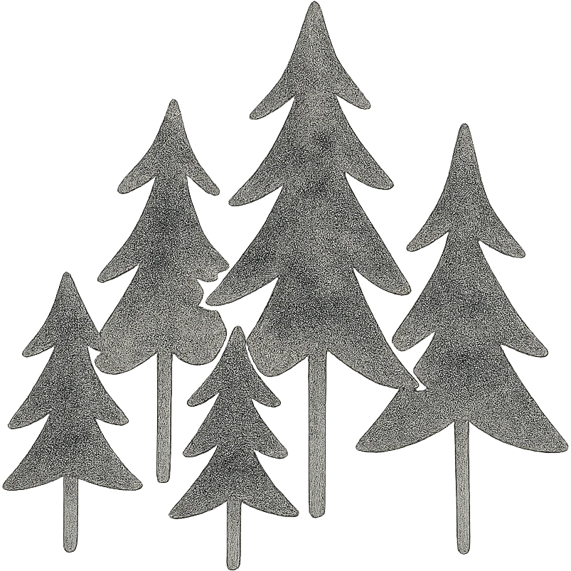 illustration of evergreen trees in folk art style, dark neutral forest color tones, watercolor texture with outlines, transparent background, suitable for favicon emoji