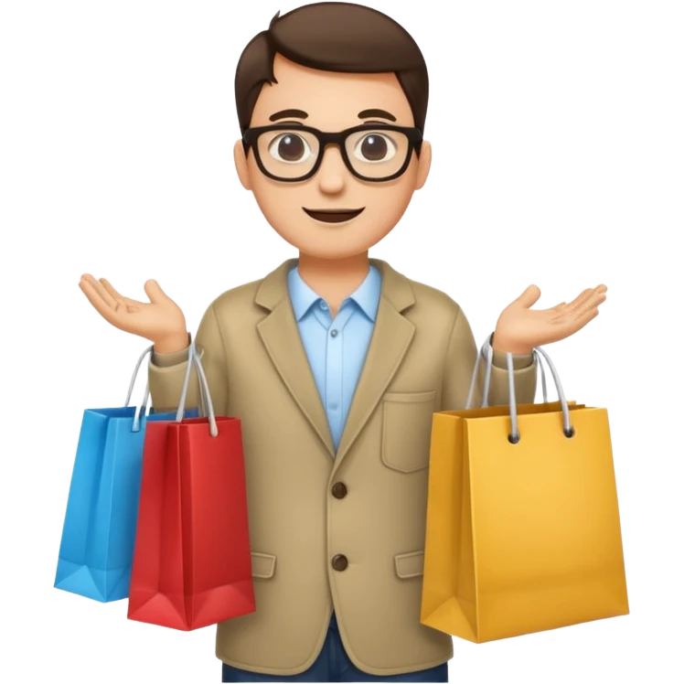 man with glasses holding shopping bags emoji
