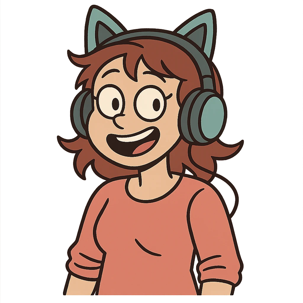 headphones with cat ears, playful cartoon style emoji