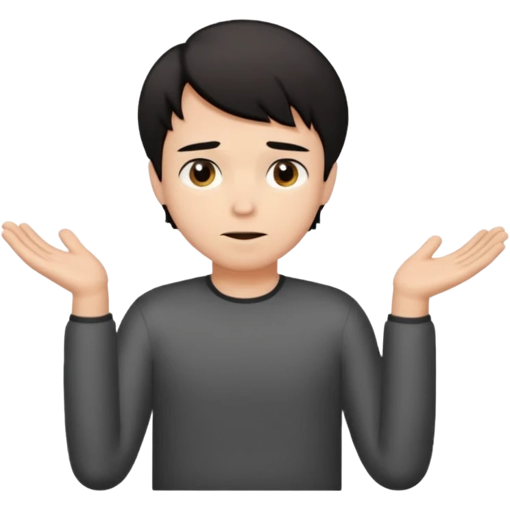 a guy shrugging his shoulders with a black little bit wavy short hair emoji