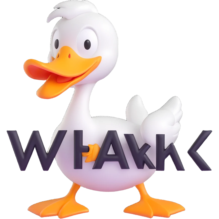 A cartoon-style duck with its beak open, shouting “WAK!” in big comic-style letters. The duck looks expressive and loud, with motion lines to show the sound. White background, bold and fun emoji