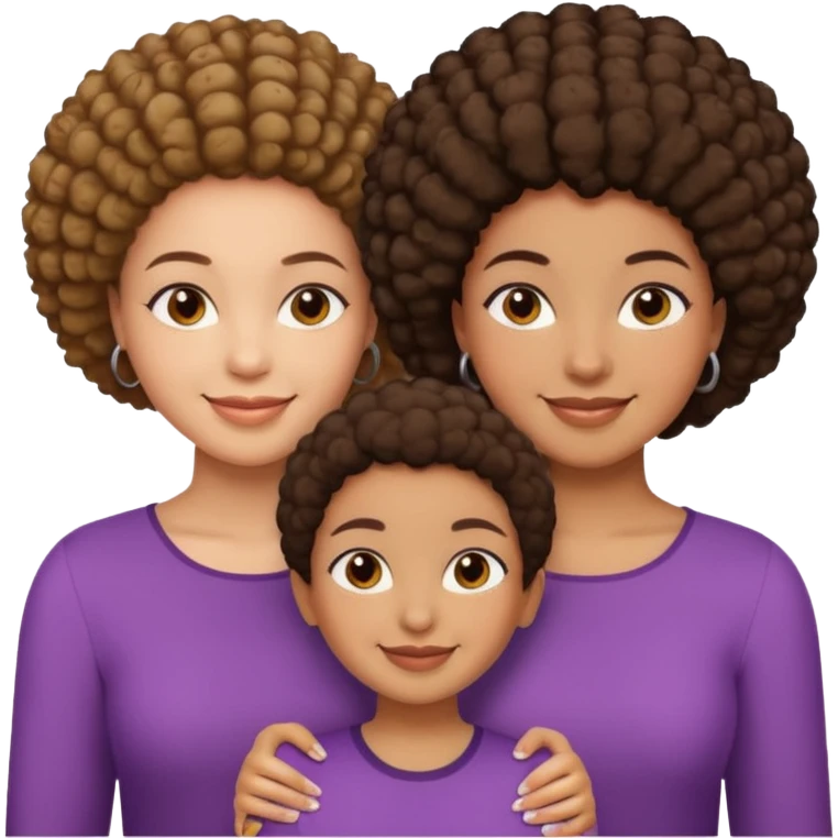 Two brown girls and a mom all short afro emoji