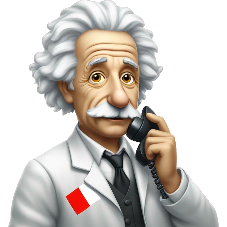 Albert Einstein in simpson dressed in scientific outfit with making a phone call on a flip phone and a french flag in the other hand emoji