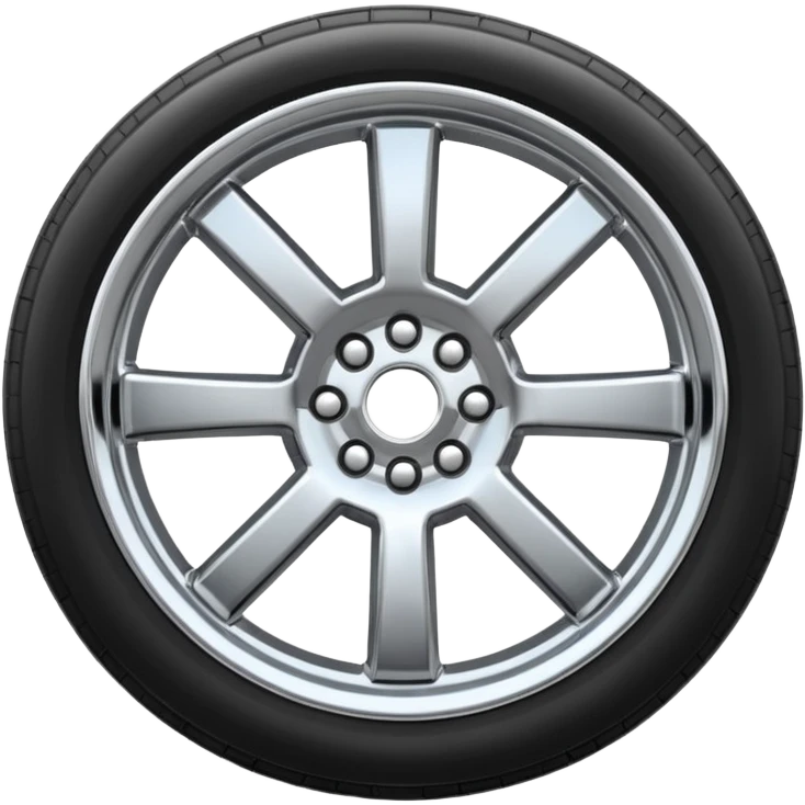 A chrome car wheel emoji, polished silver metal rim, smooth circular shape, minimal futuristic design, soft reflections, iOS emoji style, centered on white background, ultra clean look emoji