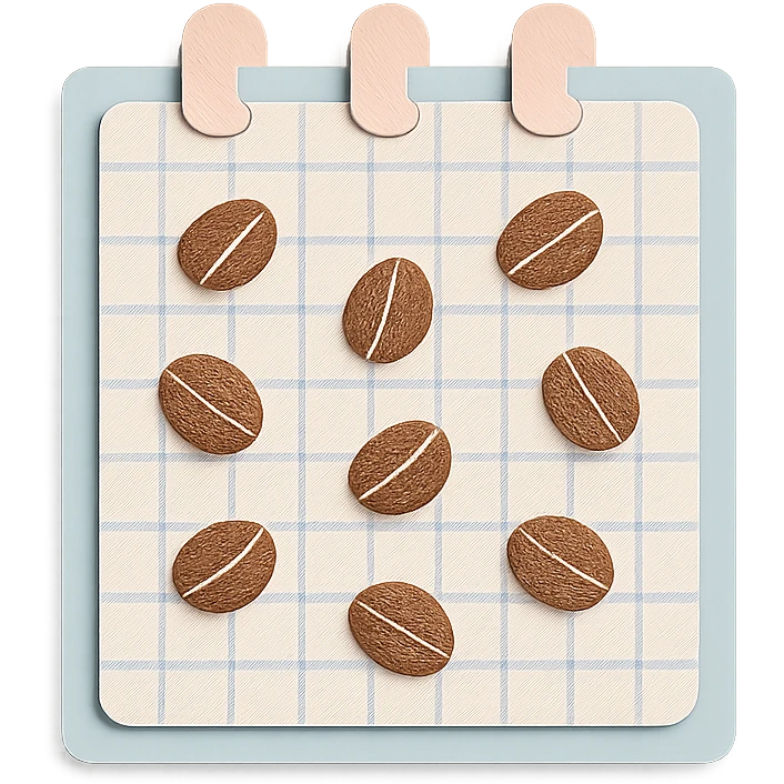 coffee bean pattern grid paper background for journaling, soft pastel style, transparent background emoji