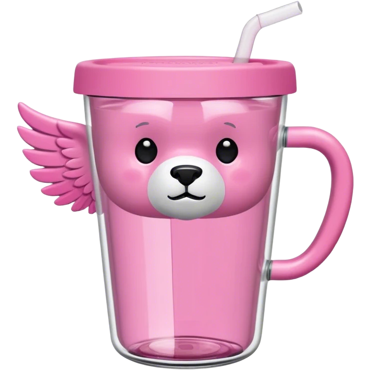 pink tumbler cup with handle, 34oz, with clear straw that has a bear symbol with wings and says stanley emoji