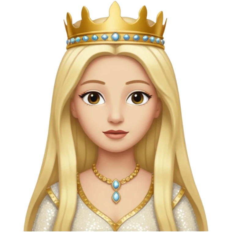 Queen of Sheba from The Bible with long blonde hair, ivory sequin outfit emoji
