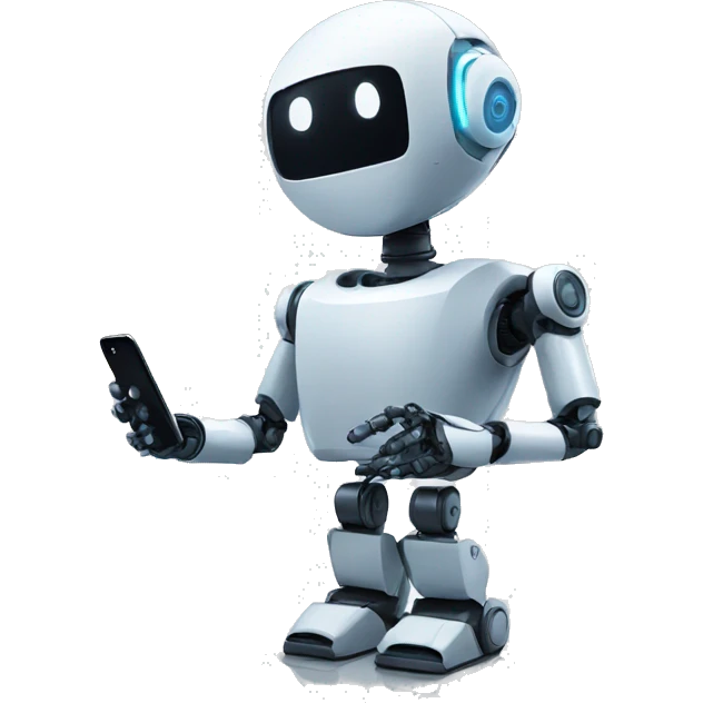 robot looking at his iphone emoji