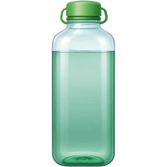 squared size water bottle in green color, make sure the width and height if image must be equal in size, no need to add face, no emoji,  emoji