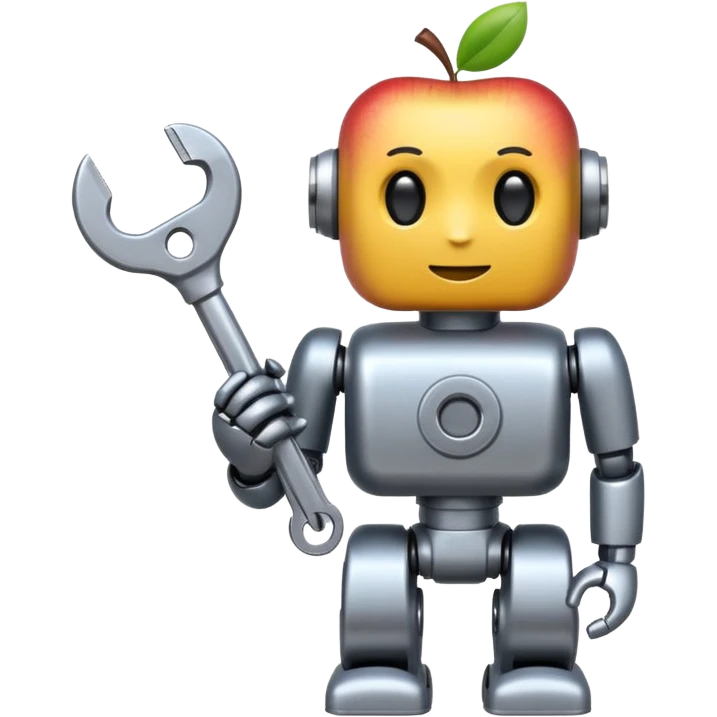 industrial robot holding a wrench, apple emoji style, large emoji