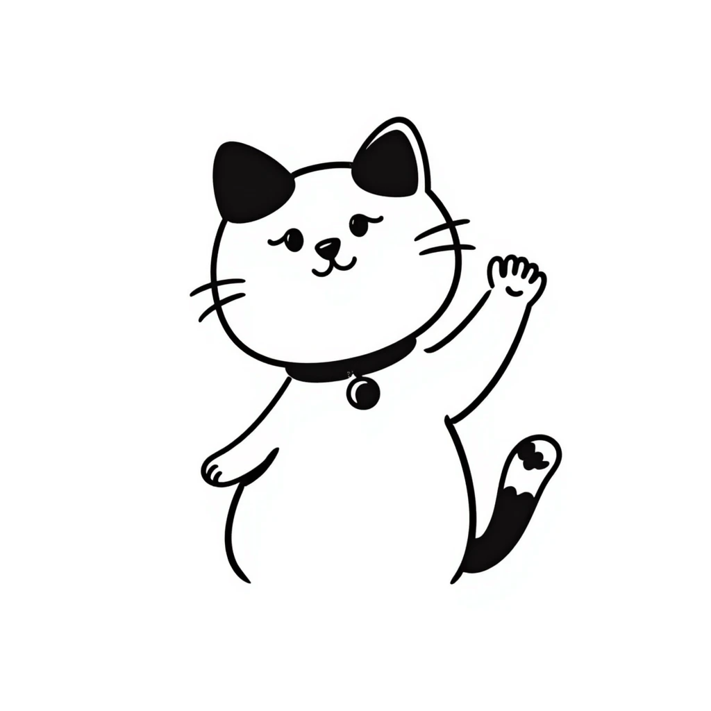 White and black Chinese lucky cat, cute  emoji