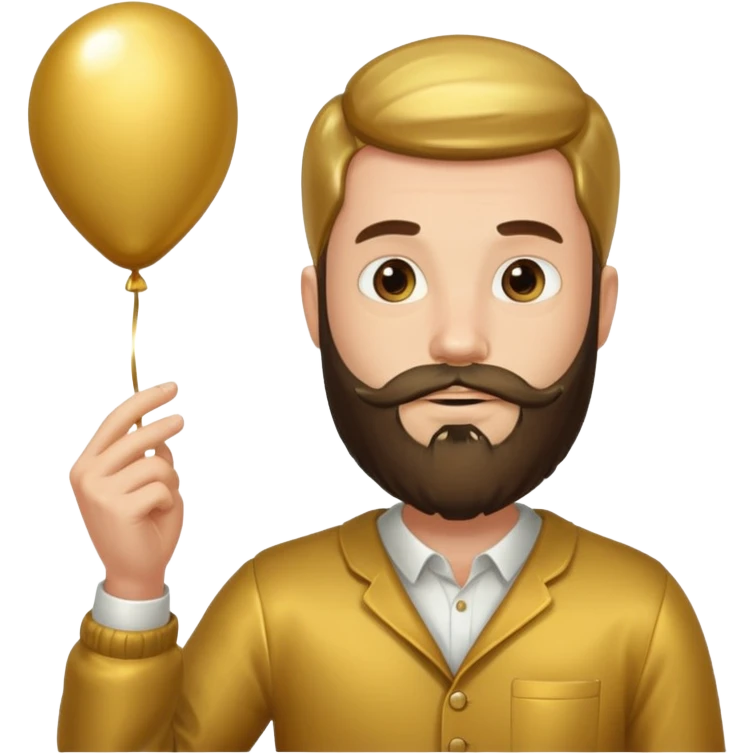 Bearded man hold gold balloon emoji