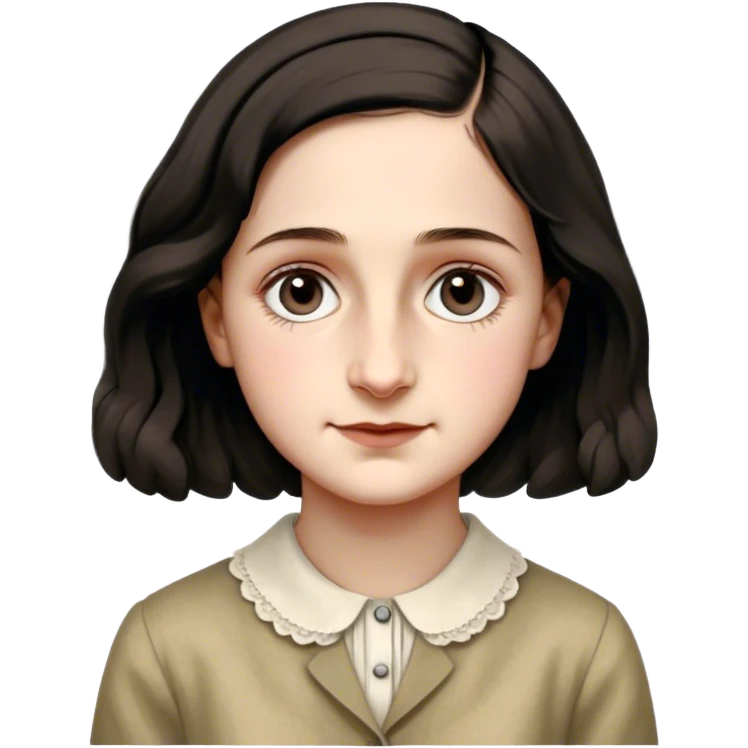 Anne Frank – Cinematic Realistic Portrait of Anne Frank, depicted with a reflective, gentle expression in period clothing, her eyes conveying hope and resilience, rendered with soft, natural lighting and delicate textures that capture the poignancy of her legacy. emoji