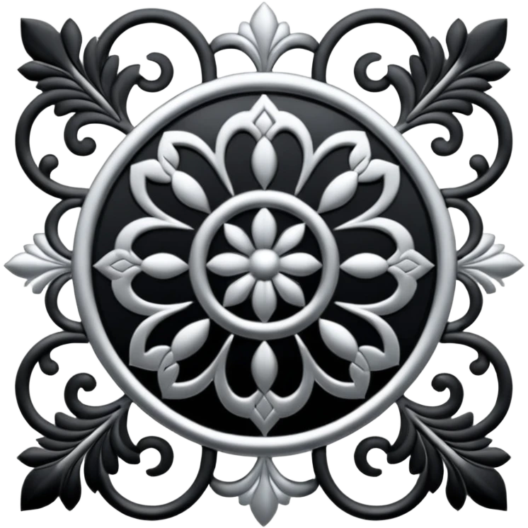 Black and silver filigree design, 3D, extremely detailed design emoji