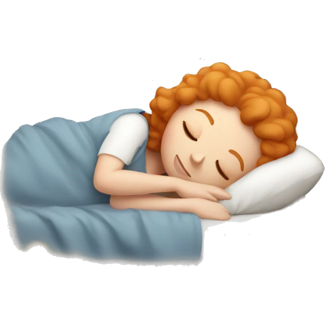 Ginger woman asleep in bed holding a teddy hear emoji