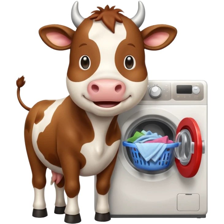 cartoon cow loading laundry into a washing machine emoji