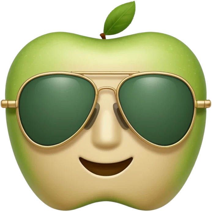 aviator sunglasses with light beige frame and dark green lenses, Apple emoji style, simple shapes, no text emoji