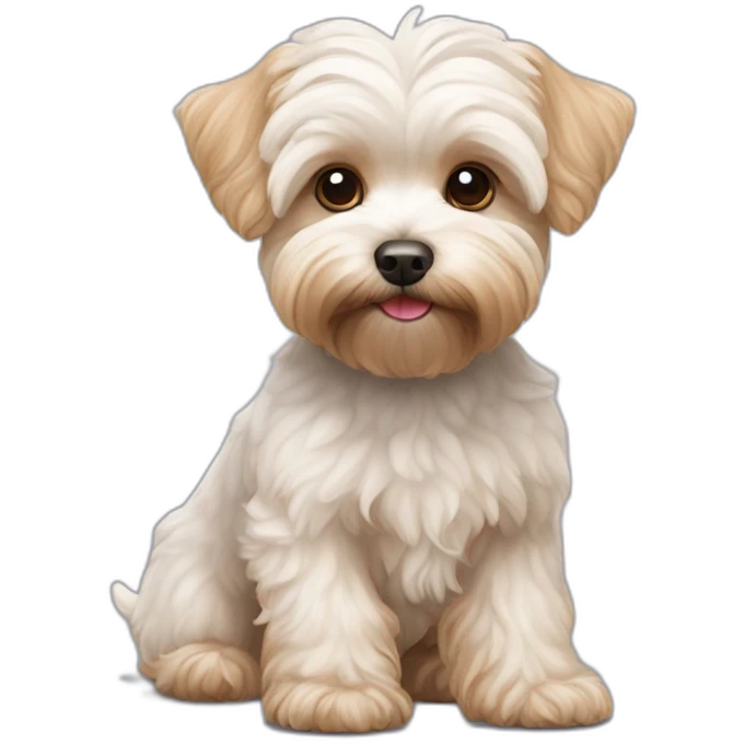 white maltipoo yorkshire terrier mix with light brown ear emoji
