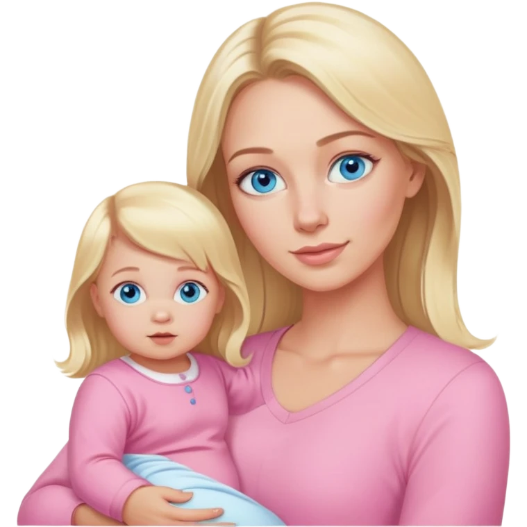 blue eyed blonde mom and baby girl realistic pink emoji