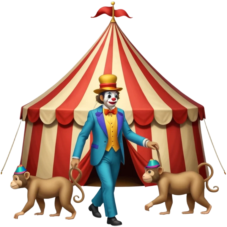 A person waking away from a circus big top with monkeys  emoji