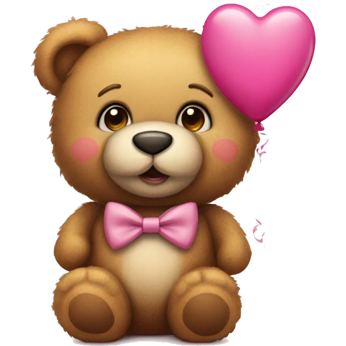 Cute teddy bear with a pink bow tie and a heart-shaped balloon emoji