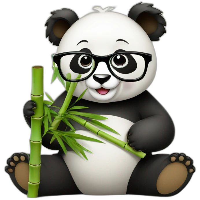 apple style panda eating bamboo wearing glasses sitting on books emoji