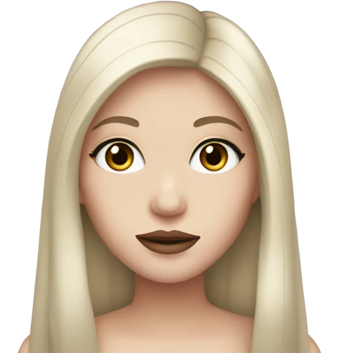 a girl who has a pale skin tone with dark features and straight hair with long lashes and lipgloss  emoji