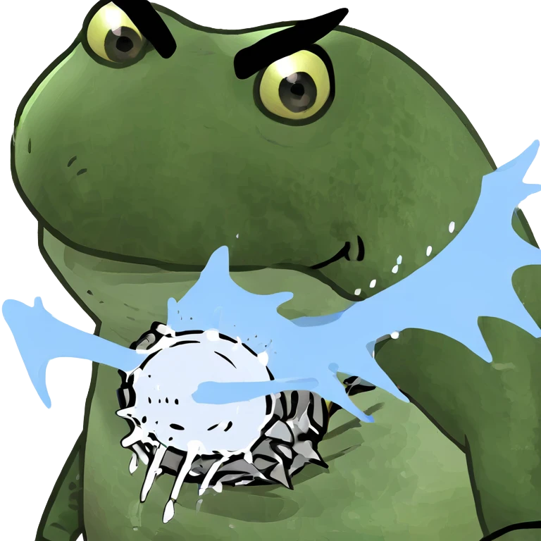 Fearsome turtle with spiked shell, large dragon wings, prominent fangs, sharp claws, shooting water and steam emoji