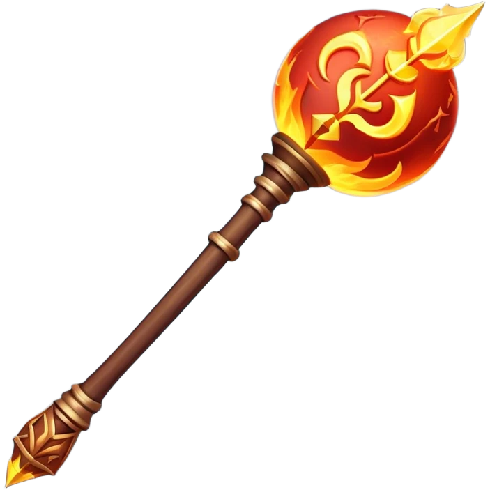 Clash of Clans aesthetic: Cinematic fireball Magic Staff Emoji, rendered in a 3D vector-style similar to standard emojis with minimal shading and bold, simplified shapes. A compact, isometric enchanted staff with intricate runic carvings and a glowing orb at its tip, softly glowing with a mystical arcane charm. Simplified yet unmistakably iconic, highly detailed and consistent, glowing with a soft radiant glow and high shine. Stylized with a touch of legendary sorcery and a soft glowing outline, capturing the essence of a powerful magic staff with a friendly, playful vibe! emoji