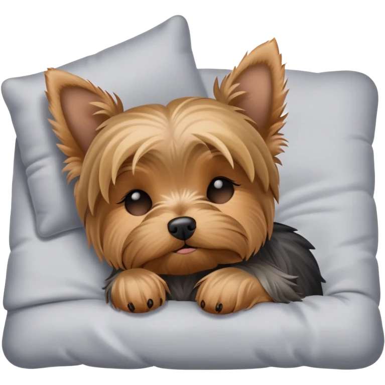 Yorkshire terrier, eyes closed, sleeping on the bed emoji