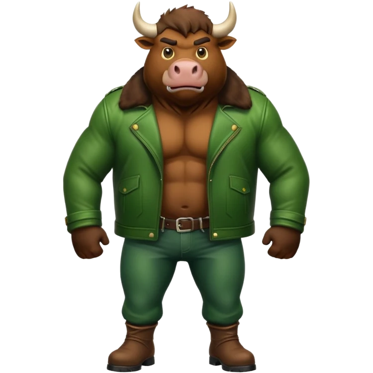 Big green bull full body with brown jacket and big balls emoji