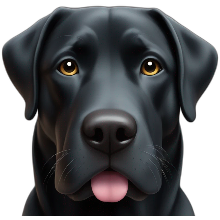Black lab triangular chubby face small black eyes small tongue white mustache emoji