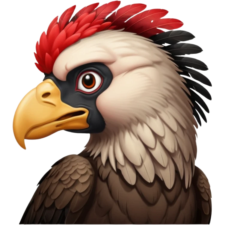 mature vulture with black and red feathers looking straight ahead. emoji