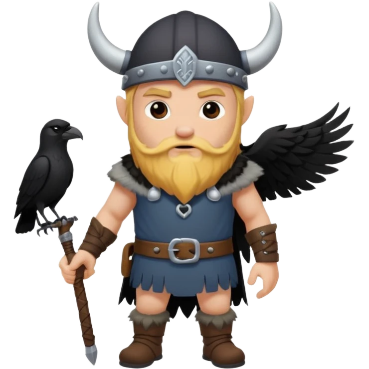 a cartoon Viking fully body raven with horned cap emoji