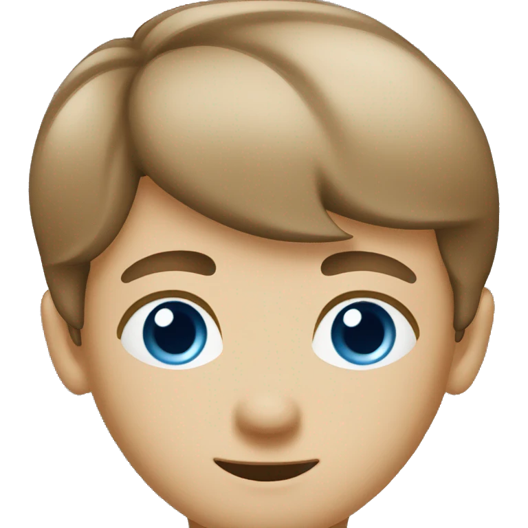 Head photo. Boy with brown/light brown hair that is straight and short. Blue eyes. emoji