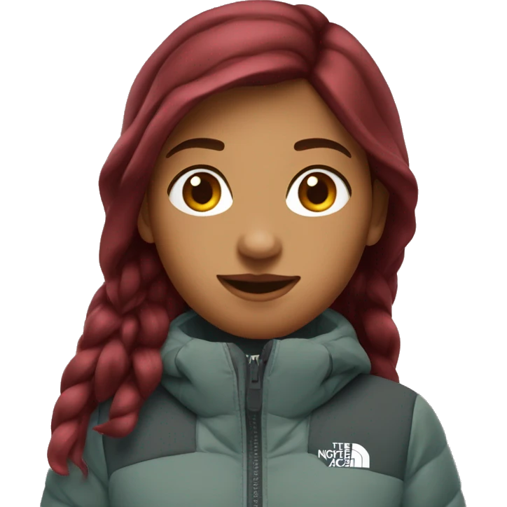 burgundy haired Girl wearing long northface  emoji