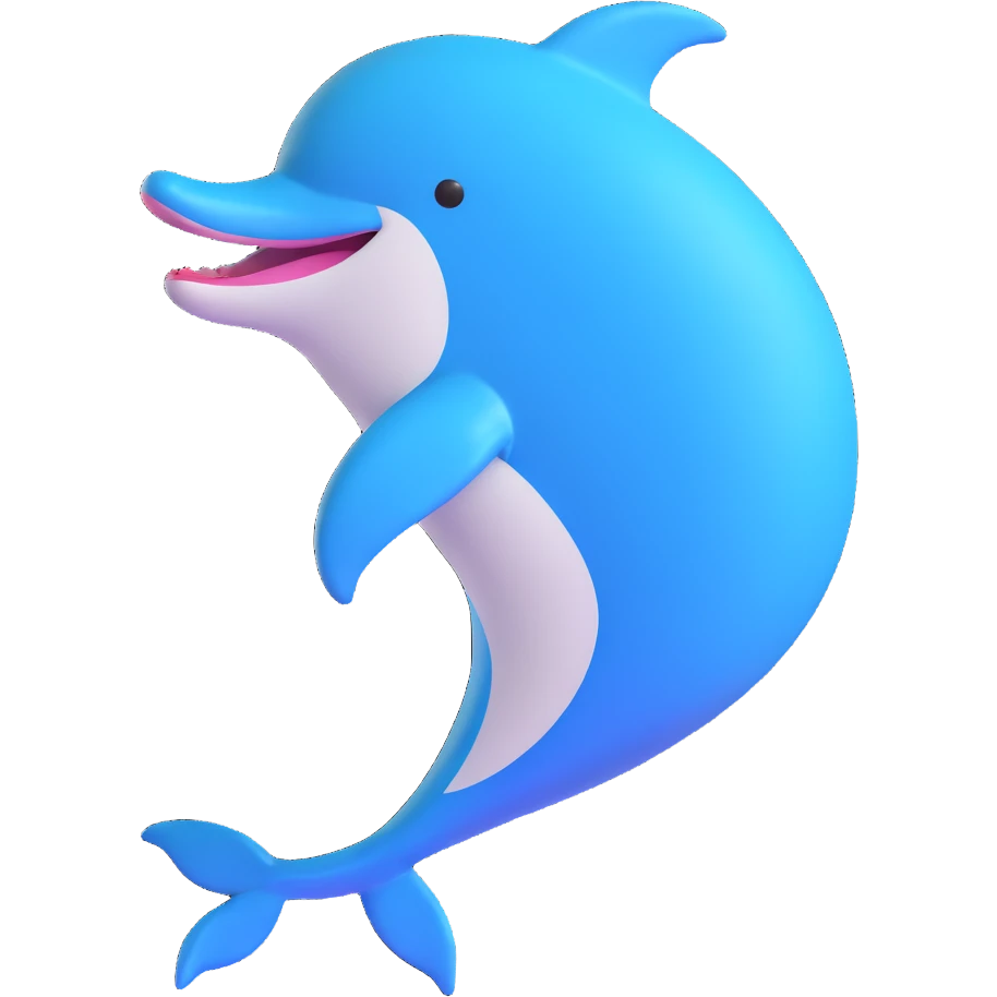 Chilean dolphin, side view, smiling, smooth finish, 3D emoji style emoji