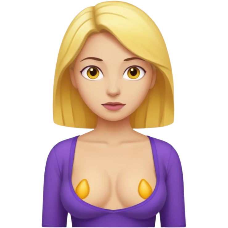 Make a yellow woman with a purple shirt with exposed boobs emoji