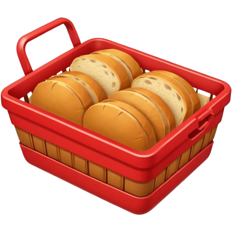 bread basket emoji top view almost empty except one crumb, small red battery icon (5% charge) in upper right corner, bold outlines, flat color palette, gentle gradients, emoji style emoji