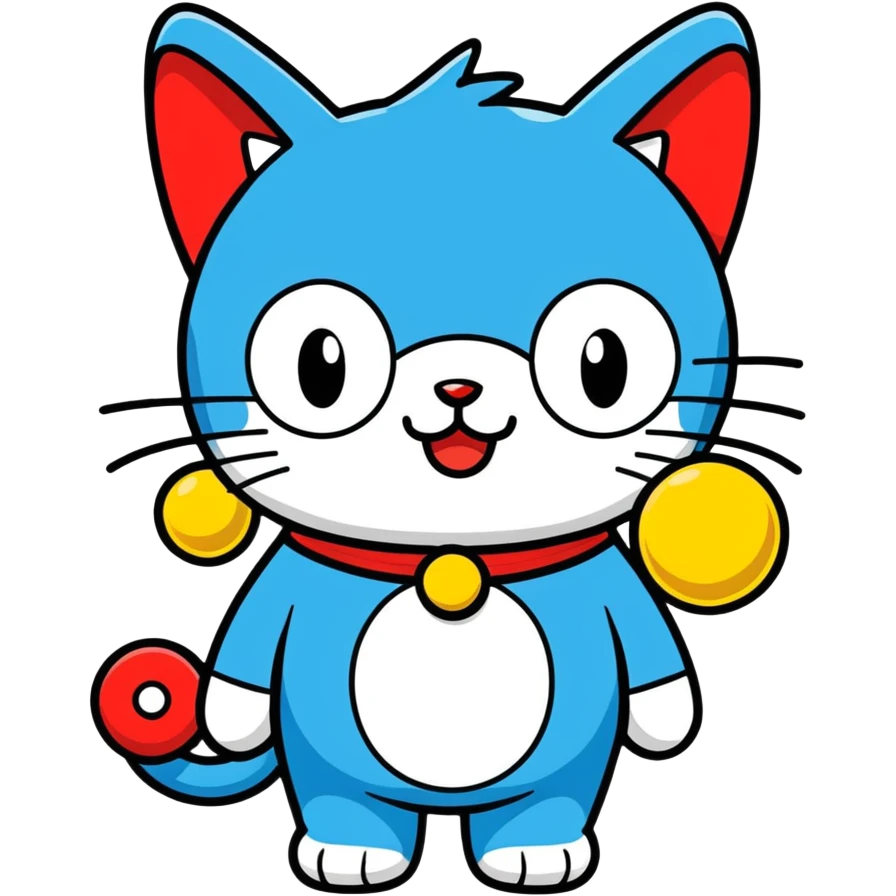 Doraemon, blue robotic cat with red nose and bell emoji