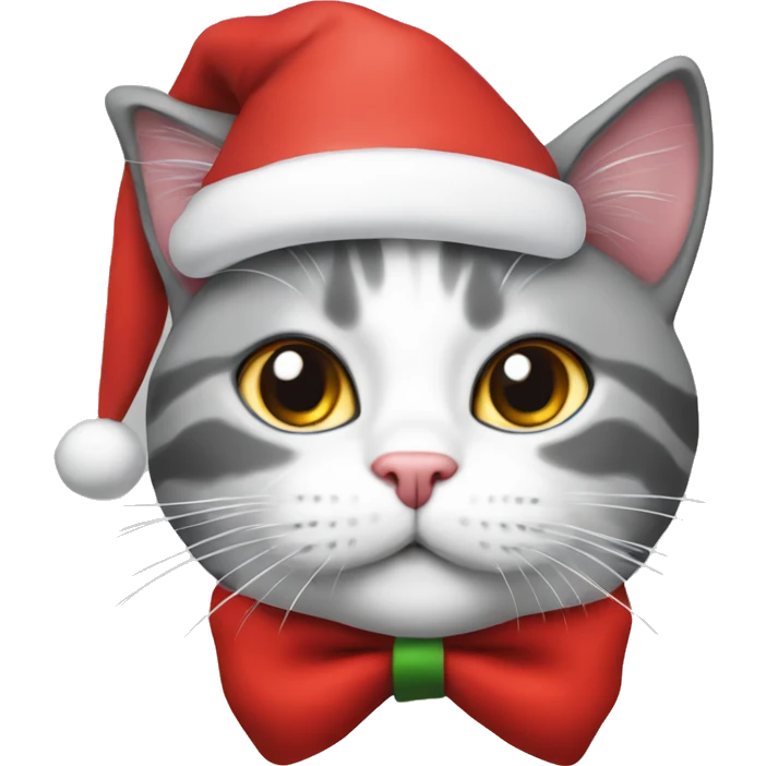 Grey and white cat wearing a Santa hat  emoji