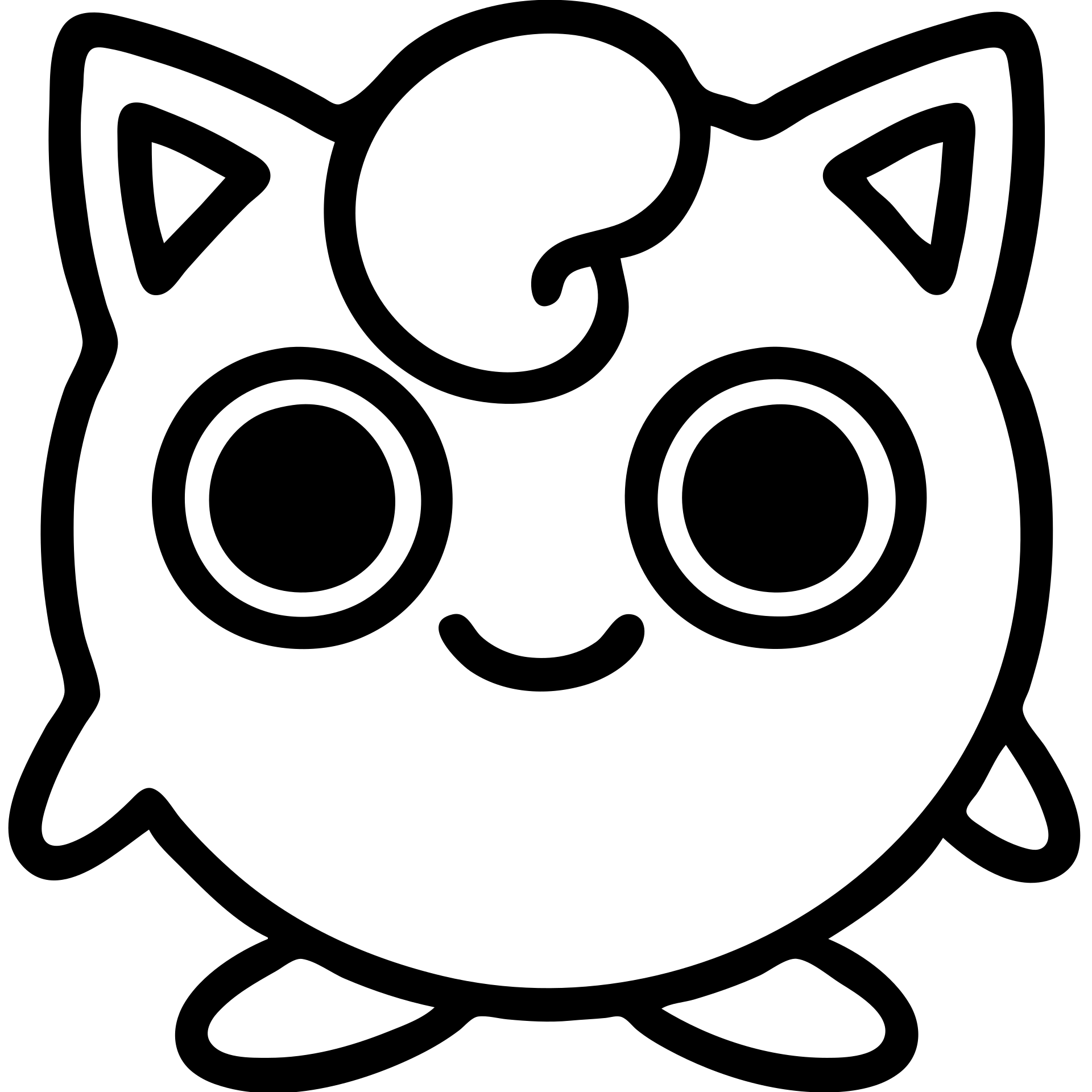 Jigglypuff with friendly expression, simple flat design, thick black outline, red accent, Rednote app emoji style emoji